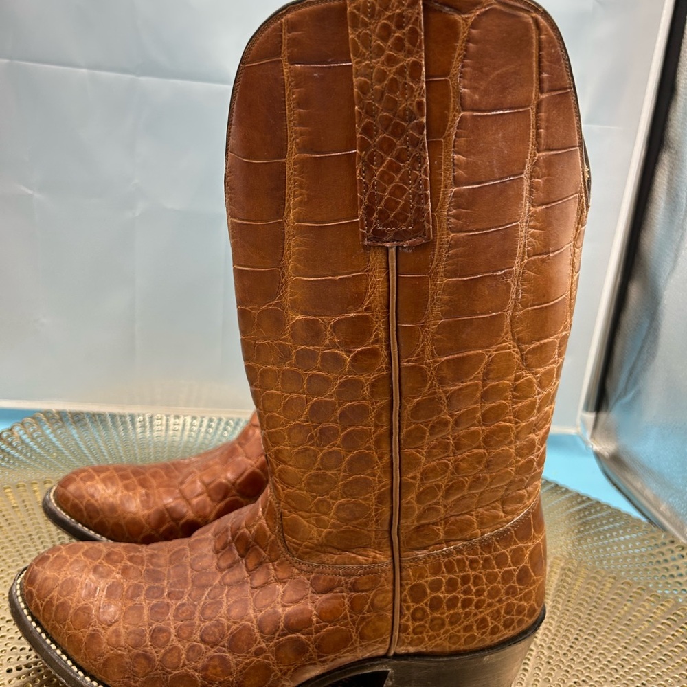 Handmade men 9 exotic croc print cowboy boots - Picture 4 of 12